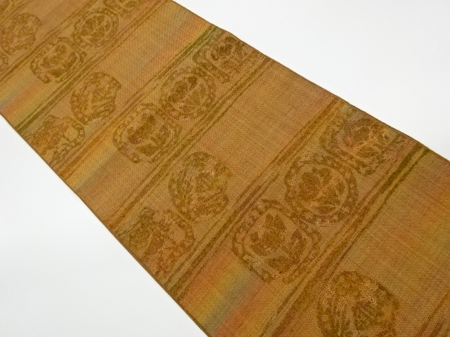 JAPANESE KIMONO / VINTAGE NAGOYA OBI / WOVEN ABSTRACT FLORAL PLANTS